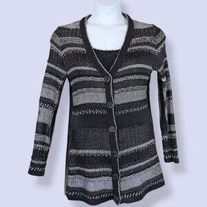 Oscar de la Renta Metallic Striped Button Cardigan